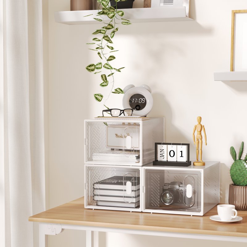 HOMCOM 8PCS Clear Shoe Box, Plastic Stackable Shoe Storage Box for UK/EU Size up to 12/46 with Magnetic Door for Women/Men, 28 x 36 x 21 cm