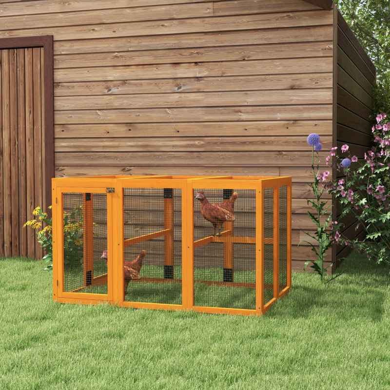 PawHut Wooden Chicken Run Hen Coop House Combinable Design Outdoor Use with Perches, for 1-3 Chickens, Ducks, 140 x 84 x 80cm