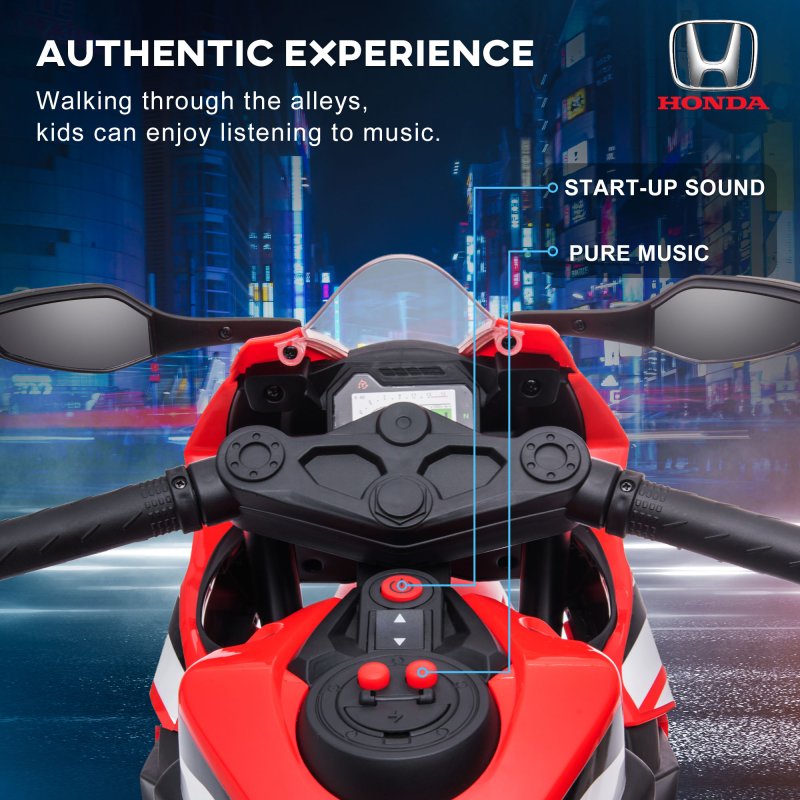 HOMCOM Honda Licensed 6V Kids Electric Motorbike Ride On Motorcycle Vehicle w/ Headlights, Music, Training Wheels, for Ages 3-5 Years Red