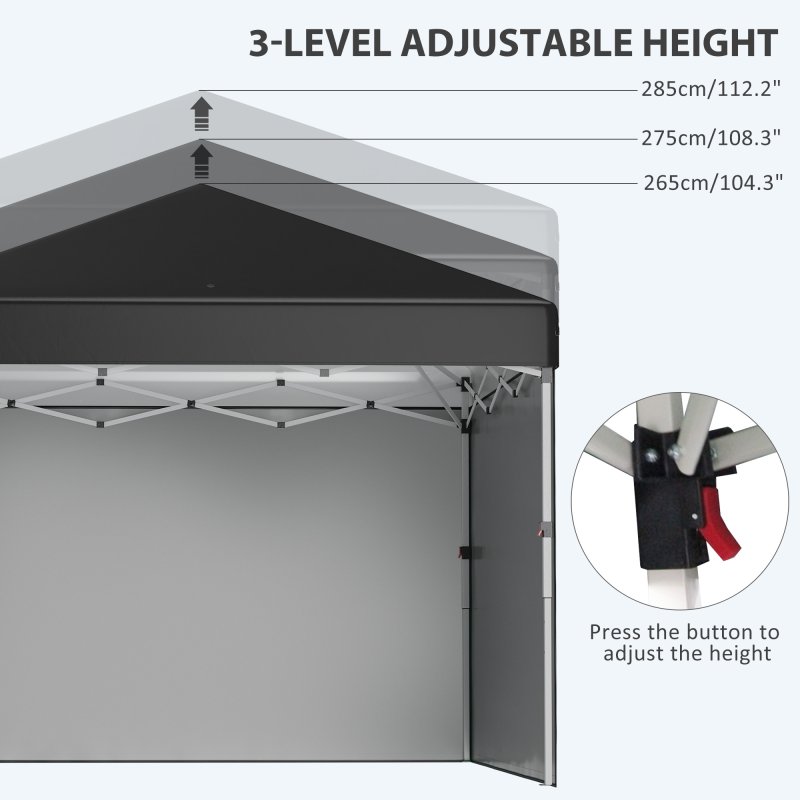 Outsunny 3 x 3 (M) Pop Up Gazebo with 3 Sidewalls, Leg Weight Bags and Wheeled Bag, Height Adjustable Party Tent Event Shelter for Garden, Patio, Black