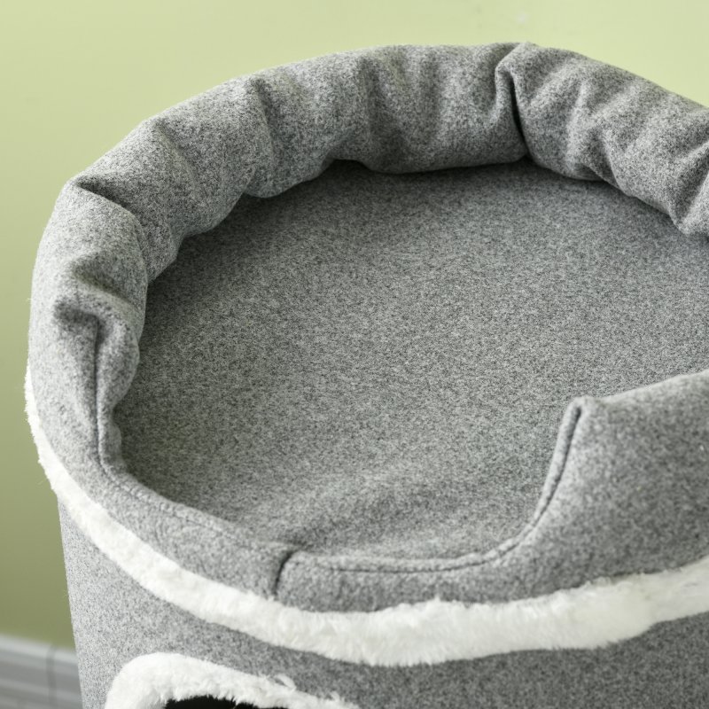 PawHut Cat Tree for Indoor Cats, 3 Tier Cat Tower Barrel Shaped with Sisal Scratching Posts, Cat Bed, Platforms, Hanging Ball, Grey