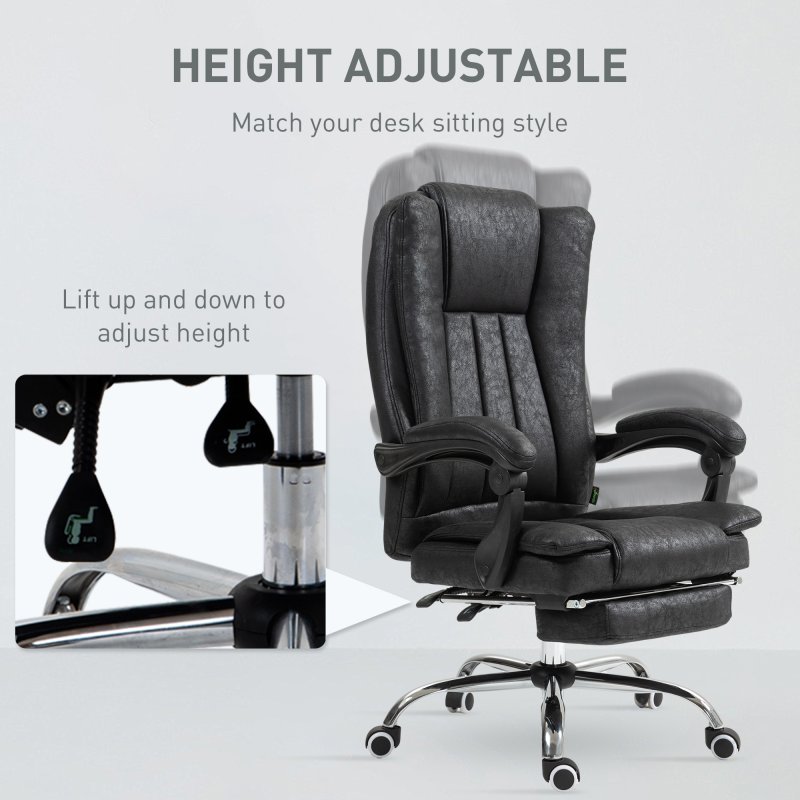 Vinsetto Office Chair, Microfibre Reclining Computer Desk Chair with Footrest and Adjustable Height, Swivel Wheels for Home Office, Black