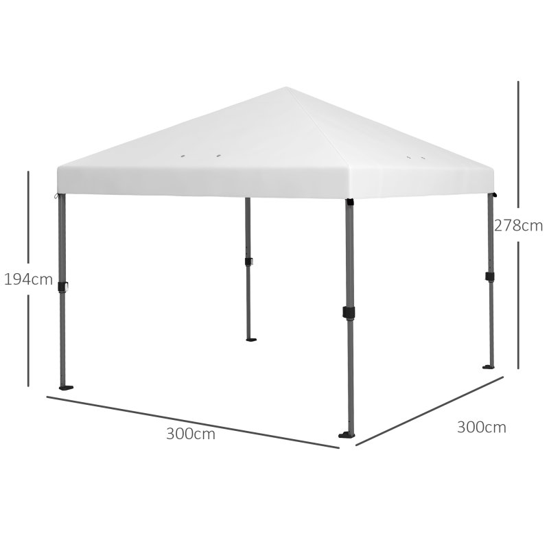 Outsunny 3 x 3(m) Pop Up Gazebo, 1 Person Easay Setup Marquee Party Tent with 1-Button Push, Adjustable Straight Legs, Wheeled Bag, Stakes, Ropes, Sandbags, Instant Shelter, White