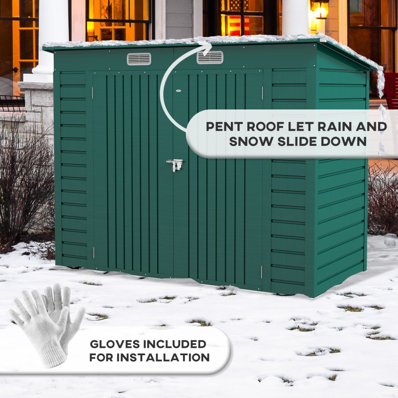 Outsunny 8 x 4FT Garden Shed, Galvanised Metal Shed, Easy to Assemble, Outdoor Tool Storage Shed with Pent Roof, Lockable Door and 2 Vents, Green
