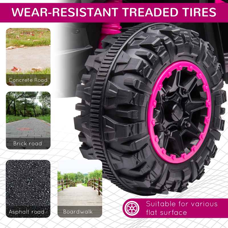 HOMCOM 12V Electric Quad Bike for Kids Ride On Car Toy, with Forward Reverse Functions, LED Headlights, Music, for Ages 3-5 Years - Pink