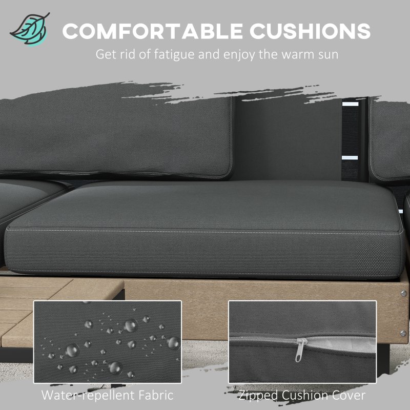 Outsunny 3 Pieces Garden Furniture Set, L Shaped 4 Seater Corner Sofa Set with Table and Cushions, HDPE, Outdoor Patio Sofa Set for Patio, Grey
