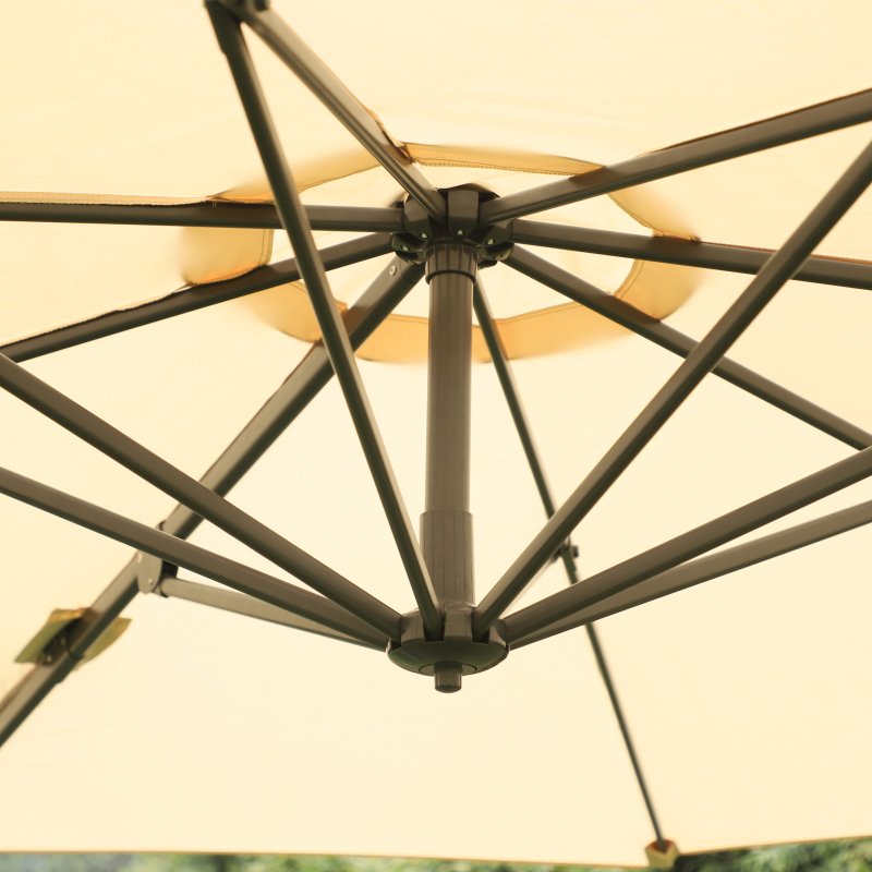 Outsunny 3(m) Patio Offset Parasol Roma Umbrella Cantilever Hanging Sun Shade Canopy Shelter Tilt 360 Rotation with Aluminium Frame Hand Crank Cross Base, Beige