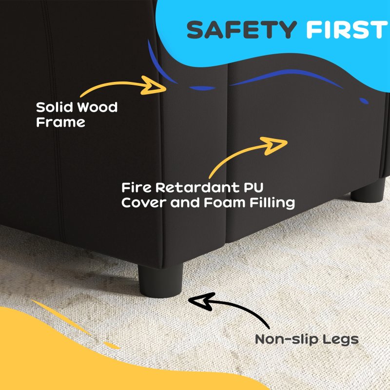 HOMCOM Kids Recliner, PU Leather Kids Armchair, Child Chair, Toddler Armchair with Adjustable Backrest, Footrest, Padded Headrest, Cup Holder, Black