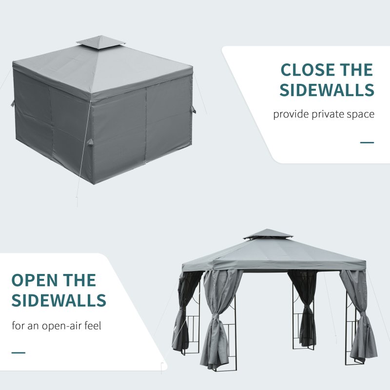 Outsunny 3 x 3 m Garden Gazebo Double Roof Marquee Patio Wedding Party Tent Canopy Shelter with Sidewalls (Dark Grey)