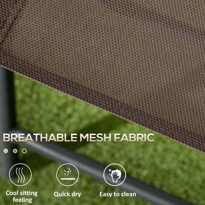 Outsunny Garden Bistro Set, 3 Pieces Table and Chairs Set, Outdoor Garden Furniture with Foldable Breathable Mesh Fabric Armchairs & Glass Top Coffee Table, Brown