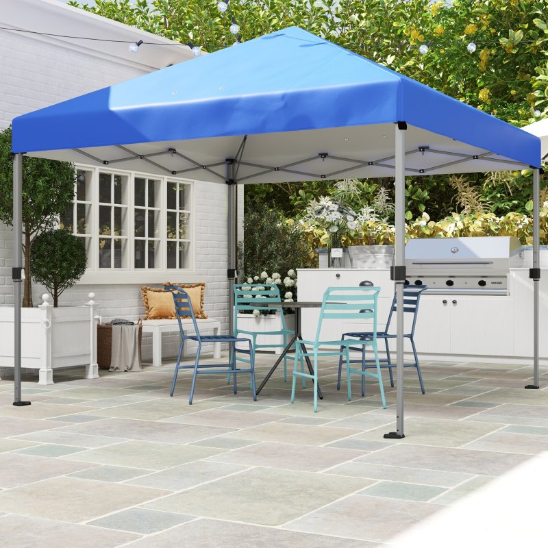 Outsunny 3 x 3(m) Pop Up Gazebo, 1 Person Easay Setup Marquee Party Tent with 1-Button Push, Adjustable Straight Legs, Wheeled Bag, Stakes, Ropes, Sandbags, Instant Shelter, Blue