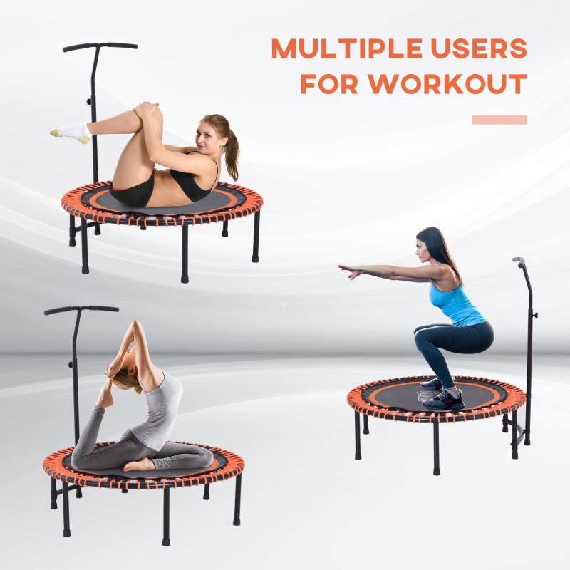 HOMCOM 45" Round Mini Fitness Trampoline Rebounder Indoor Outdoor Mini Jumper with Adjustable Handle Orange