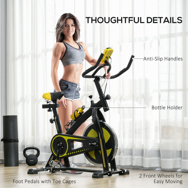 SPORTNOW Indoor Exercise Bike, Stationary Bike, Cycling Machine with Adjustable Seat and Resistance, Heart Rate Sensor, for Home Gym Workout, 8kg Flywheel, Yellow