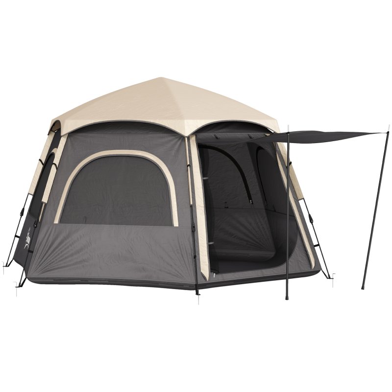 Outsunny Instant Pop Up Camping Tent, 2/3/4 Person Easy Setup Dome Family Tent with Vestibule, Rainfly, 4 Mesh Windows & 2 Doors, Hexagonal Design, Waterproof & UV Protected, Dark Grey