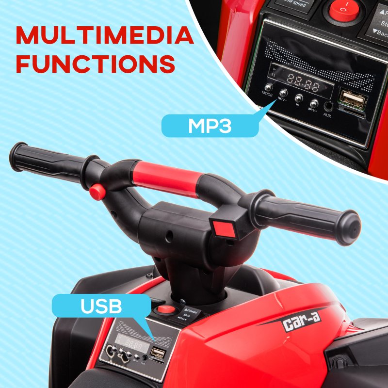 HOMCOM 12V Electric Quad Bike for Kids Ride On Car All Terrain Vehicle Toy, with Forward Reverse Functions, LED Headlights, Music, for Ages 3-5 Years - Red