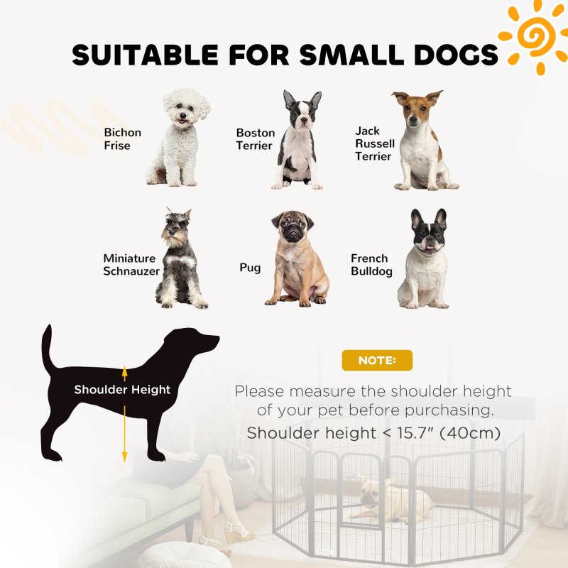 PawHut Dog Pen, 8 Panel Puppy Pen, Steel Dog Playpen, for Small Breeds, 60cm Tall, Black