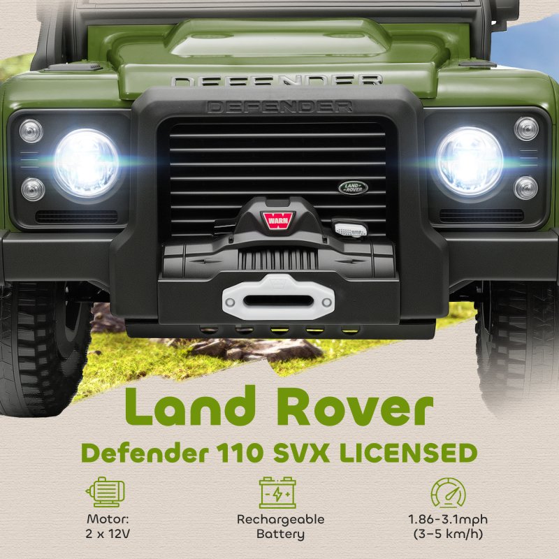 AIYAPLAY Land Rover Licensed Electric Car for Kids, 12V Battery-Powered Kids Ride On Car with Remote Control, Music, Horn, Suspension Wheels, LED Lights, Off-Road Toy for 3-5 Years Old, Green