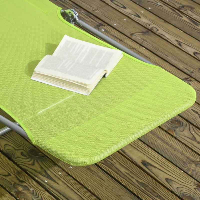 Outsunny Set of 2 Outdoor Foldable Sun Loungers, Adjustable Backrest Garden Recliner Sun Lounger Chair with Headrest Pillow, Green