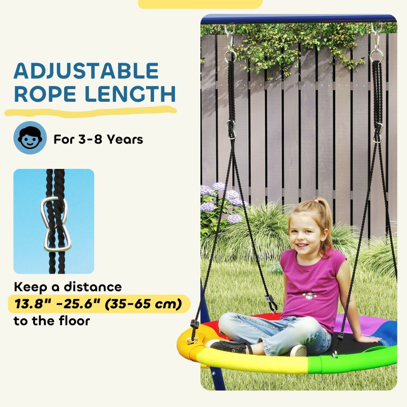 AIYAPLAY 6 in 1 Kids Swing Set, Metal Swing with 3 Swings, Basketball Hoop, Climbing Ladder and Net, Heavy Duty A-Frame Garden Swing Kids Outdoor Children Playground for Ages 3-8