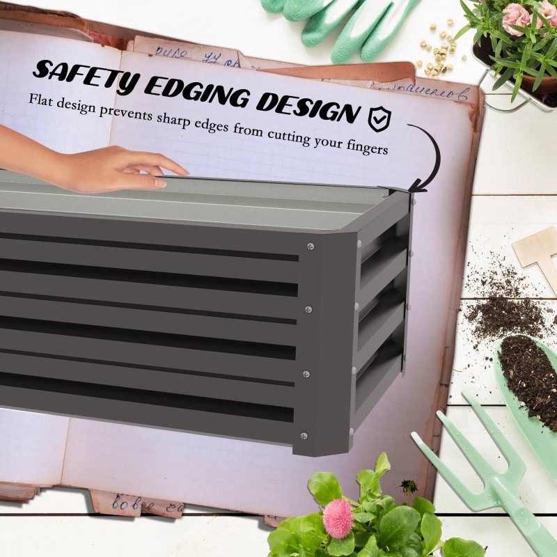 Outsunny Set of 2 Raised Garden Bed, Outdoor Planter Box with Galvanised Steel Frame for Growing Vegetables, Flowers and Herbs, 110 x 50 x 30cm, Dark Grey