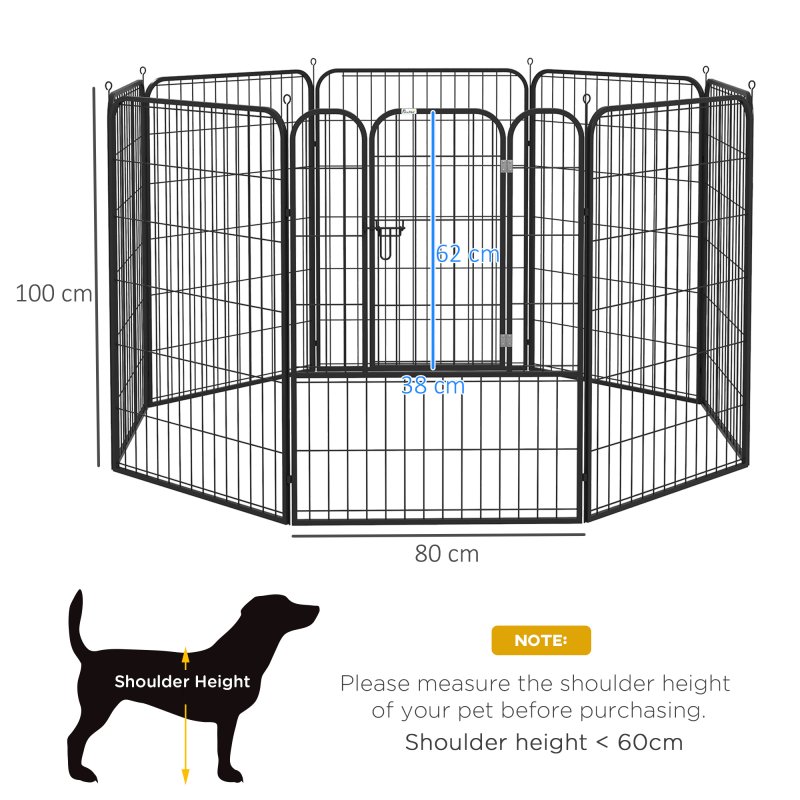 PawHut Dog Pen 8 Panels Puppy Pen Heavy Duty Pet Playpen for Indoor Outdoor for Dogs, Rabbits, Ducks 100cm High