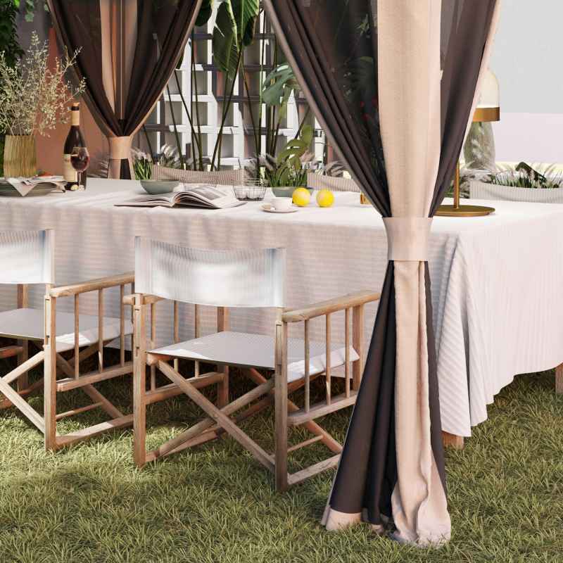 Outsunny 3.6 x 3.6m Pop Up Gazebo with Mesh Sides, UPF50+ Height Adjustable Party Tent Instant Event Shelter with Wheeled Carry Bag and Sand Bags for Garden, Patio, Beige