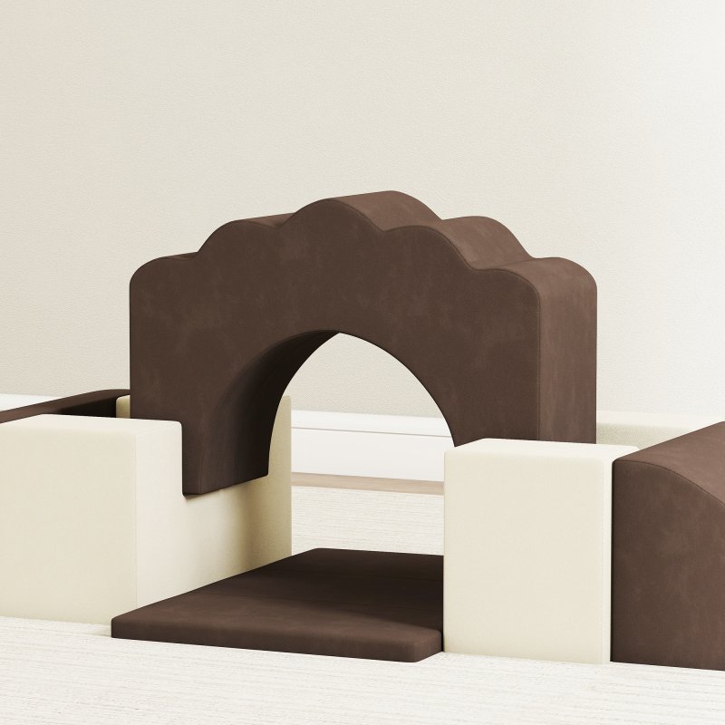 AIYAPLAY Kids Soft Play Set, 7 Piece Foam Climbing Blocks with Detachable Cover, Baby Indoor Climb and Crawl Foam Play Set for Toddlers, Preschoolers, Brown