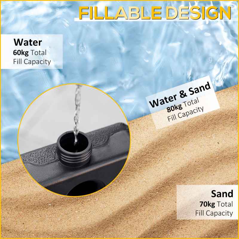 Outsunny Set of 4 Parasol Base Weights, Umbrella Weight Set for Banana Hanging Cantilever Umbrella, Can Be Filled with Sand or Water, Black