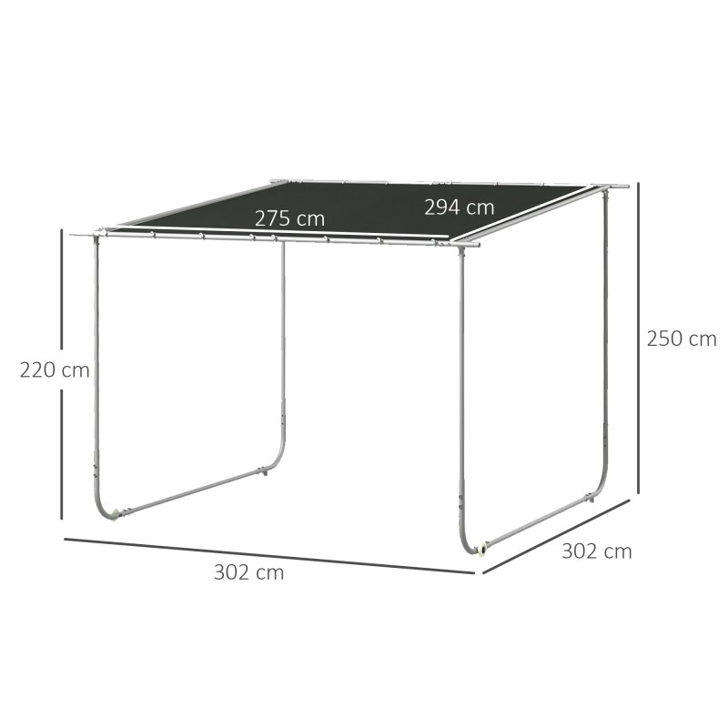 Outsunny 3 x 3(m) Mobile Pergola, Lean to Garden Gazebo with Wheels, UV-Resistant Canopy and Sandbags, Outdoor Sun Shade Shelter for Porch, Patio, Deck, Grey