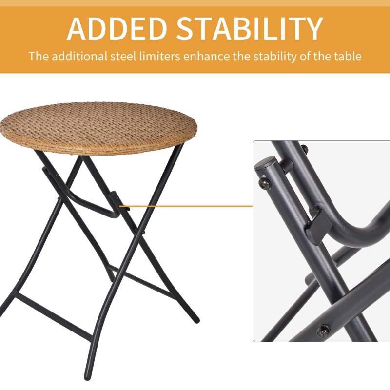 Outsunny 3 Pieces Rattan Bistro Set, Wicker Folding Garden Furniture Set with Coffee Table and Chairs for Outdoor, Patio, Balcony, Natural