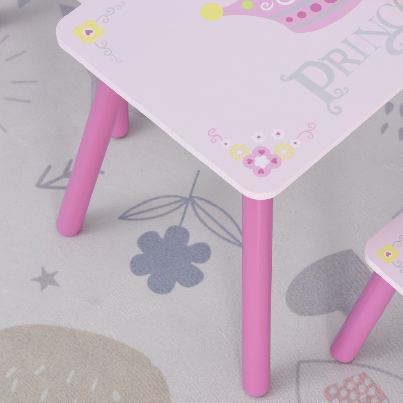 HOMCOM 3 Pcs Kids and Table Chair Set Princess & Crown Theme Home Furniture Pretty Gift 2-4 Years Pink