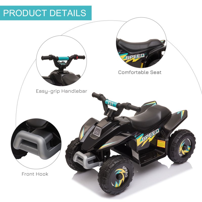 HOMCOM 6V Kids Electric Ride on Car All Terrain Vehicle Toy Quad Bike w/ Forward Reverse Functions Toddlers for 18-36 Months Old Black