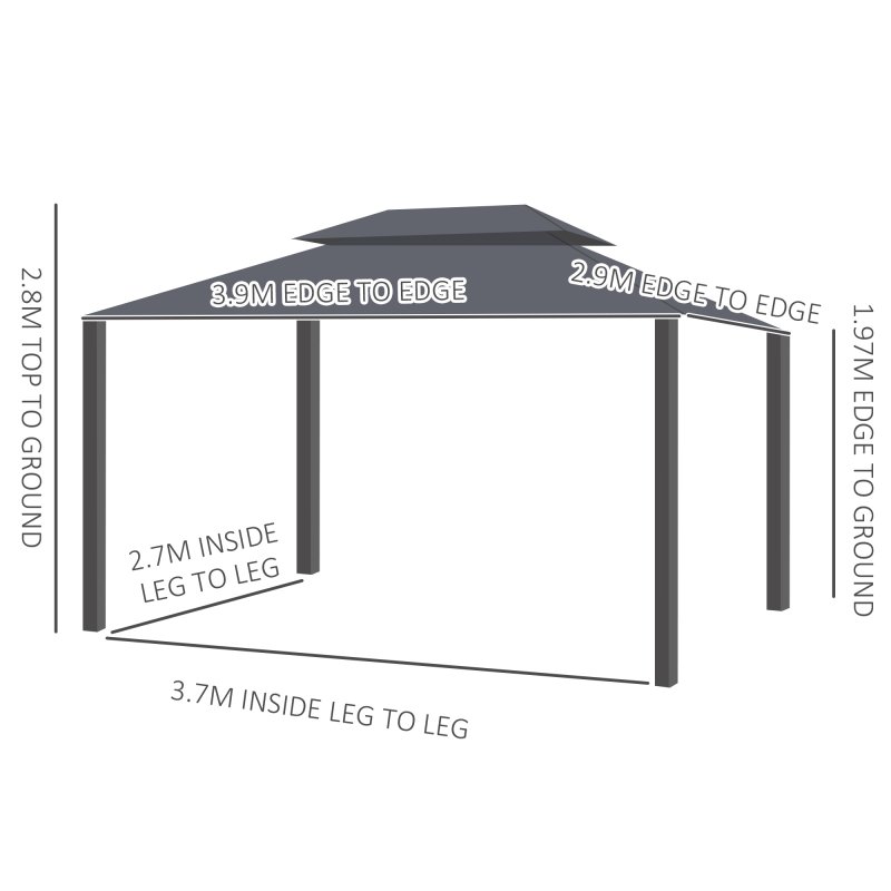 Outsunny 3 x 4m Aluminium Garden Gazebo, Marquee Canopy Shelter Pavilion Party Tent with Nets and Curtains for Garden and Deck, Black