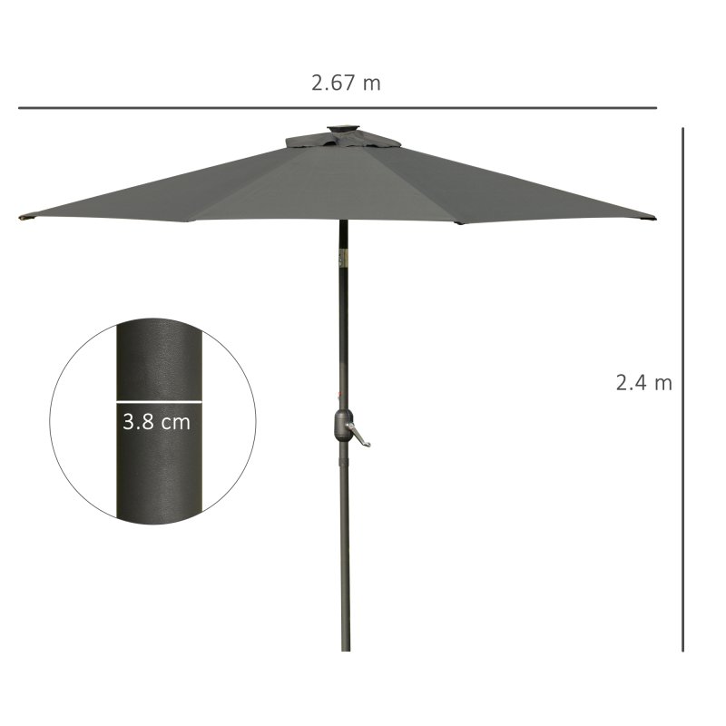 Outsunny 2.7m Patio Garden Umbrella Outdoor Parasol Outdoor Market Table Umbrella with Tilt Crank and 24 LEDs Lights (Grey)
