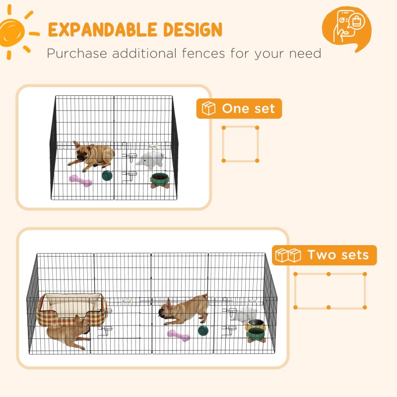 PawHut Eight-Panel Dog Playpen Puppy Pen Rabbits, Guinea Metal Crate, Pet Cage, Run Indoor, Outdoor, 61 x 61cm