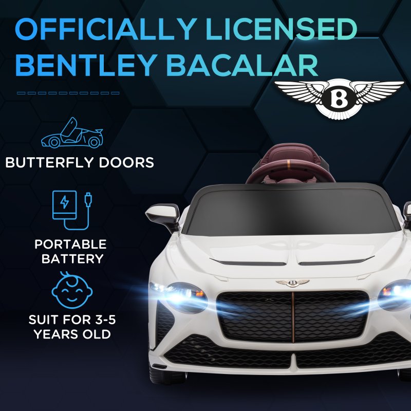 HOMCOM Bentley Bacalar Licensed, 12V Kids' Electric Ride-On with Remote Control, Battery Powered Electric Car for Kids with Suspension Wheels, Horn, Lights, for Ages 3-5 Years - White