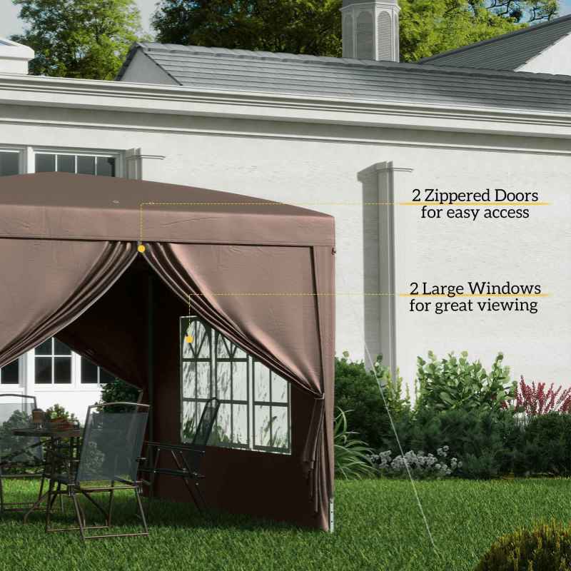 Outsunny 3 x 3 Meters Pop Up Water Resistant Gazebo Wedding Camping Party Tent Canopy Marquee with Carry Bag and 2 Windows, Coffee