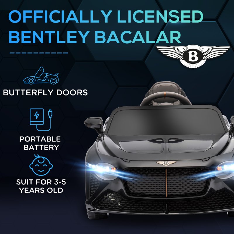 HOMCOM Bentley Bacalar Licensed, 12V Kids' Electric Ride-On with Remote Control, Battery Powered Electric Car for Kids with Suspension Wheels, Horn, Lights, for Ages 3-5 Years - Black