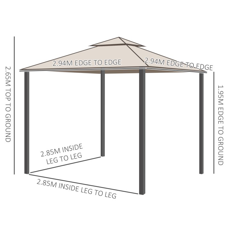 Outsunny 3 x 3 m Metal Gazebo, Garden Pavillion, Double Roof Outdoor Canopy Shelter with Mesh Sidewalls, Taupe