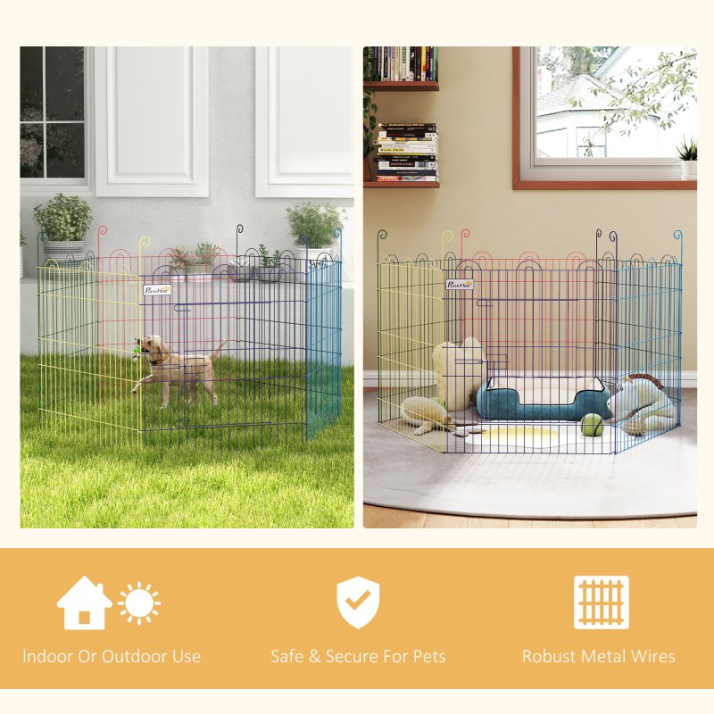 PawHut Dog Playpen, Puppy Pen, Metal Rabbit Run, Pet Crate Fence w/ Door, for Indoors and Outdoors, 60H x 120cm