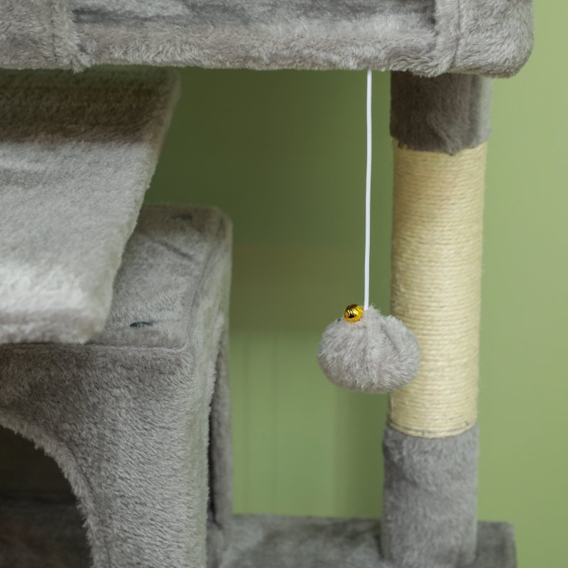 PawHut Cat Tree, 138cm Cat Tower with Sisal Scratching Posts and Pad, Bed, Condos, Platforms, Toy Balls, Anti-Tip Kit, Kitten Activity Centre for Indoor, Light Grey