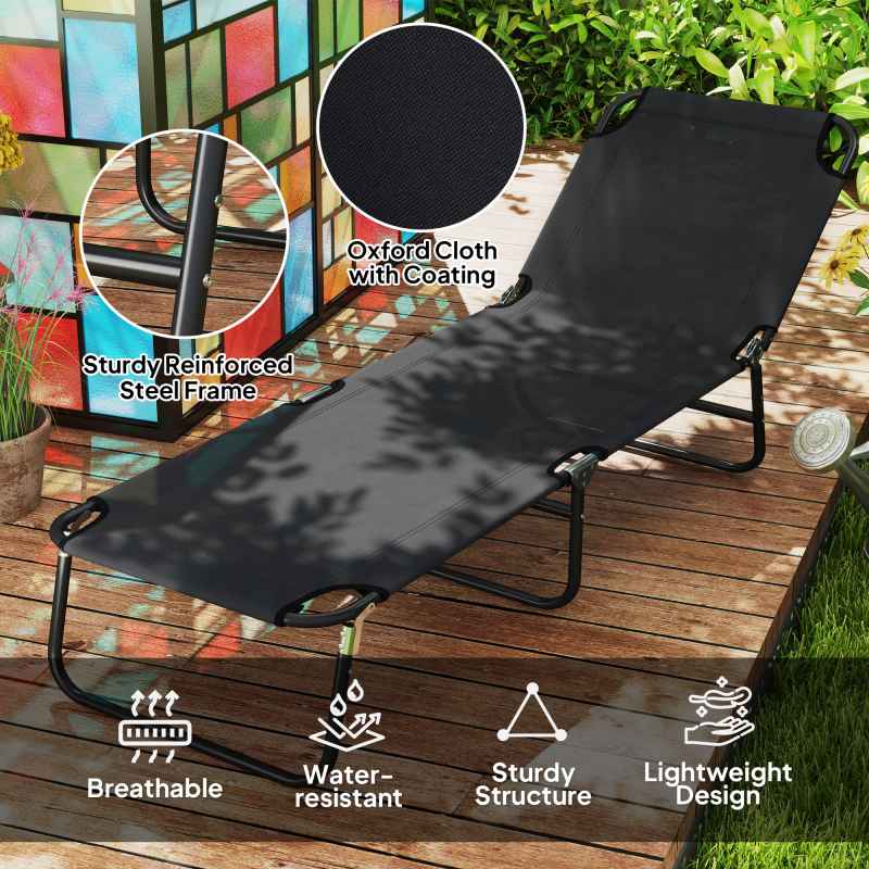 Outsunny Foldable Sun Lounger Set of 2 with 5-Position Adjustable Backrest, Outdoor Portable Recliner Chaise Lounge Chair with Breathable Mesh Fabric, Black