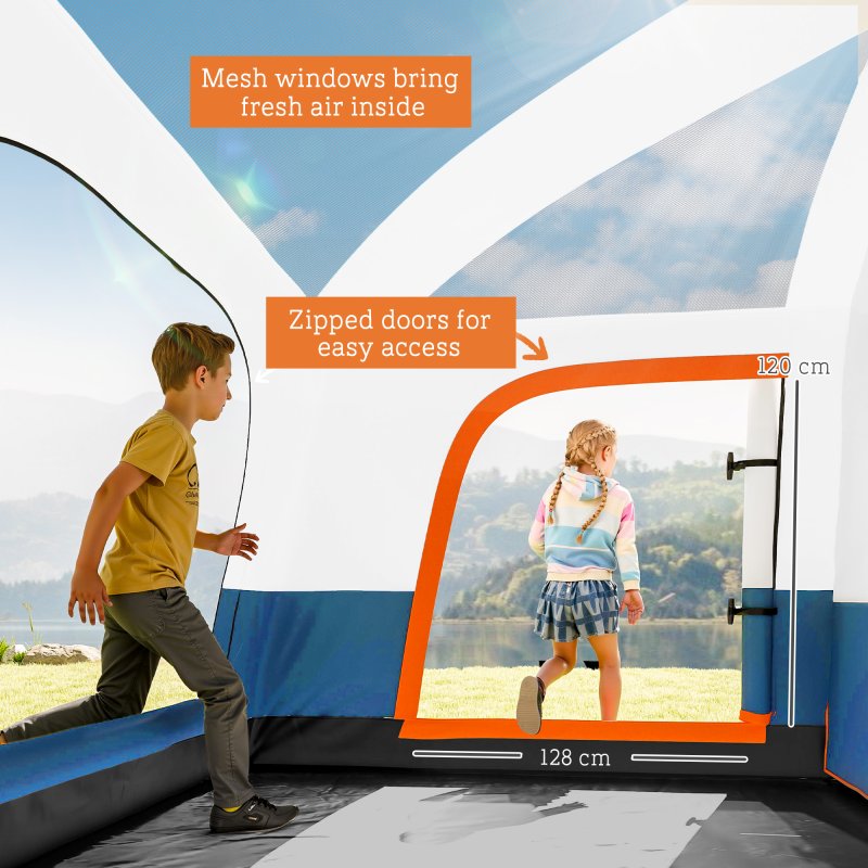 Outsunny 4-6 Man Camping Tent, Double Layer Tunnel Tent with Porch, Living Area and 2 Bedrooms, Sewn in Groundsheet, 3000mm Waterproof and UPF 30+, Portable with Bag, Blue