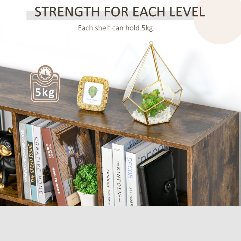 HOMCOM 3-Tier Bookcase, Storage Shelf Unit with Open Compartments, for Living Room, Bedroom, Office, Divider, 97.5 x 30 x 100 cm, Rustic Brown