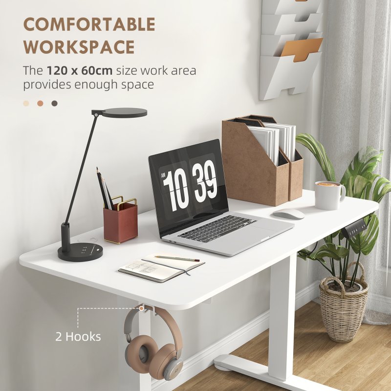 Vinsetto Electric Standing Desk, 120 x 60cm Height Adjustable Sit Stand Desk with 4 Memory Presets, Collision Avoidance and Overheat Protection for Home Office, White
