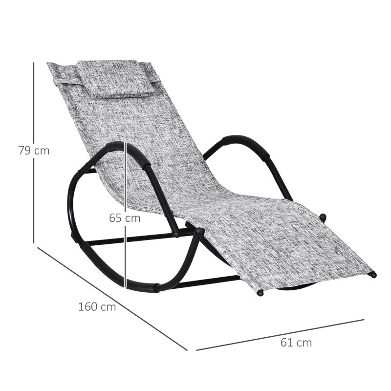 Outsunny Rocking Sun Lounger, Garden Rocking Chair Zero Gravity Lounge Chair, Outdoor Patio Recliner with Padded Pillow and Steel Frame, Grey