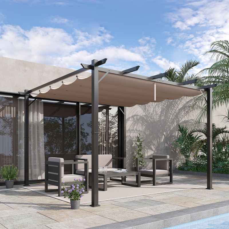 Outsunny 3 x 3(m) Aluminium Pergola Canopy Gazebo Awning Outdoor Garden Sun Shade Shelter Marquee Party BBQ, Brown