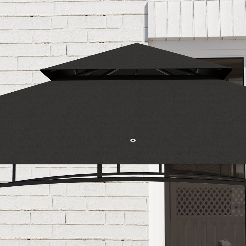 Outsunny 8' x 5' Grill Gazebo Canopy, Double Tiered Outdoor BBQ Gazebo Shelter with 2 Side Shelves, Storage Baskets, Hook for Garden, Patio, Barbecue, Picnic, Dark Grey