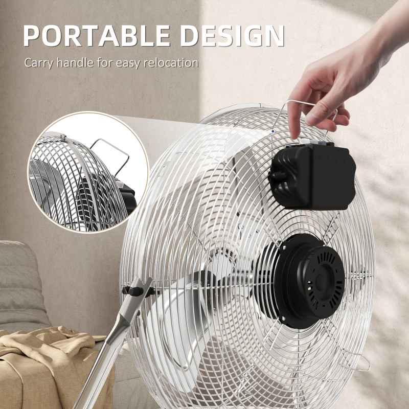 HOMCOM 14 Inches Chrome Metal Floor Fan, High Velocity 3-Speed Home Gym with Adjustable Head, Portable Desk & Table Fan Air Circulator for Home Office, Powerful Airflow, Quiet Operation