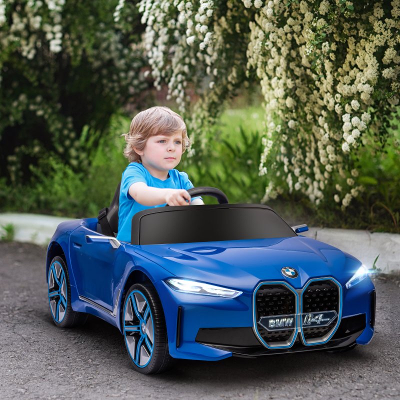 HOMCOM BMW i4 Licensed 12V Electric Car for Kids, Kids Electric Ride-on with Remote Control, Suspension Wheels, Music, Horn, Lights, MP3 Slot, Portable Battery, for Ages 3-6 Years - Blue